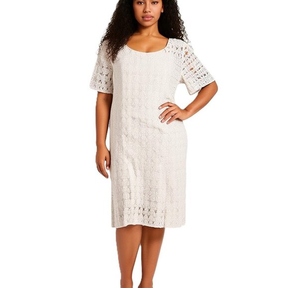 Madison Dresses & Skirts - Madison, Cream, Ivory, Off White, Cotton Blend Lace, Lined Midi Dress Size L